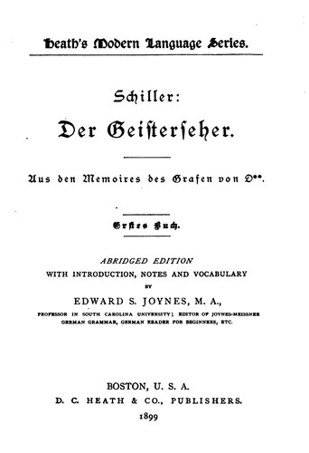 Friedrich Schiller: Der Geisterseher: Aus Den Memoires Des Grafen Von O** (1897, D.C. Heath & co.)