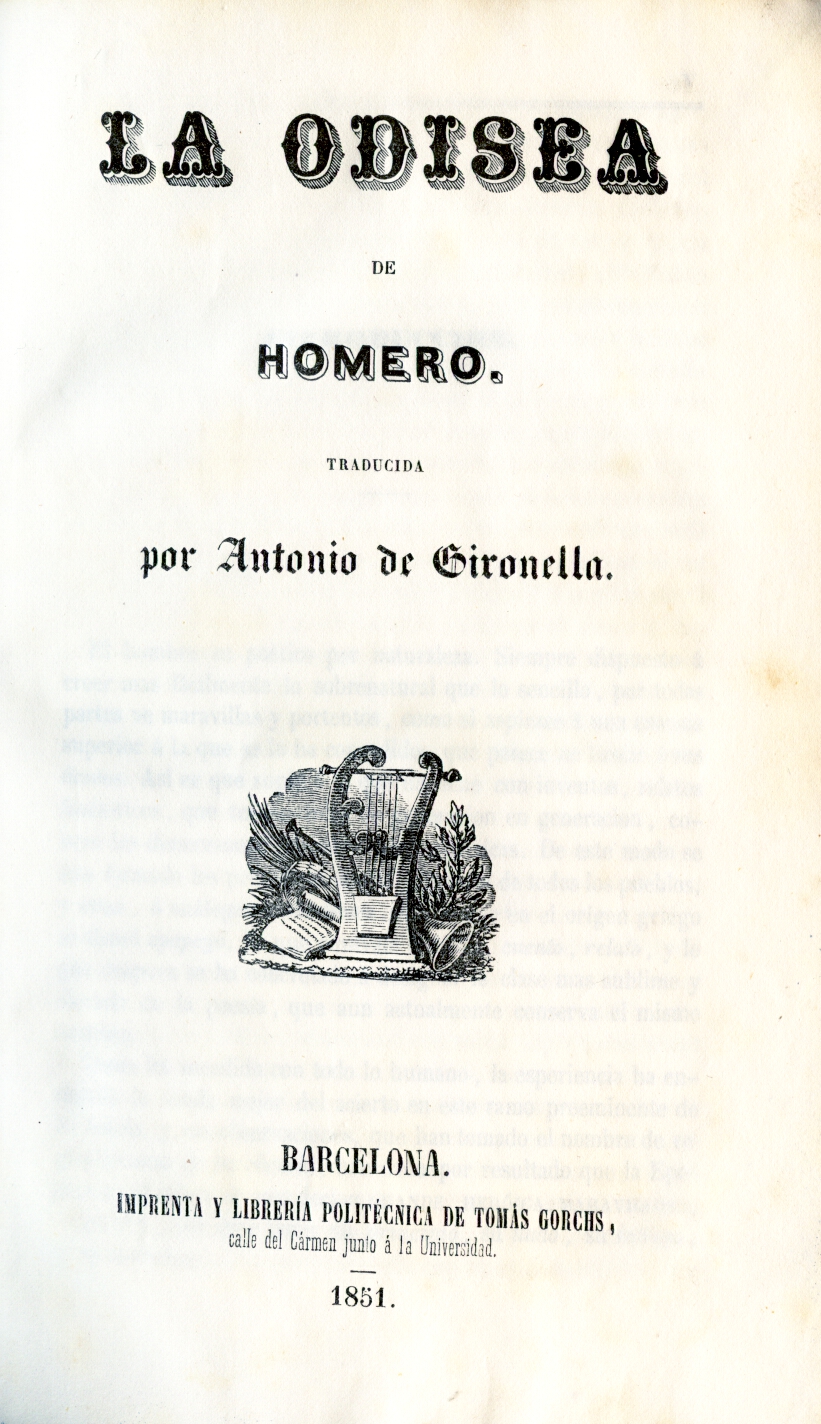 Homer: La Odisea de Homero (Spanish language, 1851)